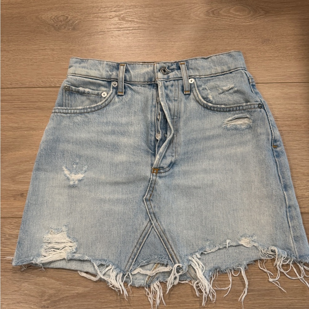 Agolde Light Blue Distressed Mini Skirt - Picture 1 of 3